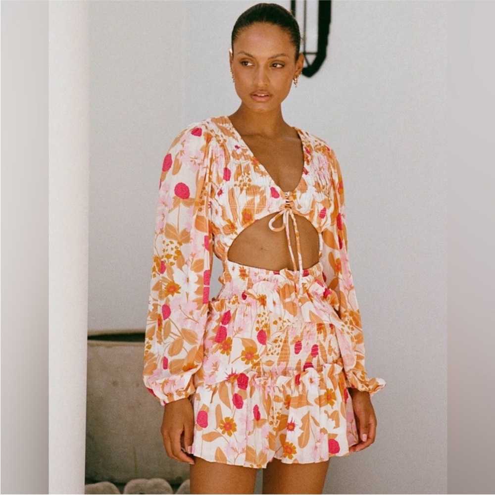 SABO Floral Cut-Out Midi Dress